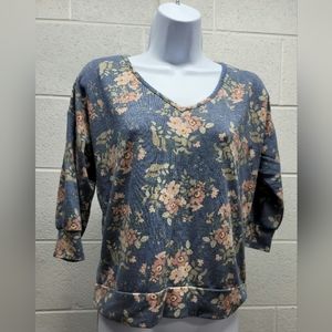 Threads Studio Floral 3/4 Sleeve Top Sz L